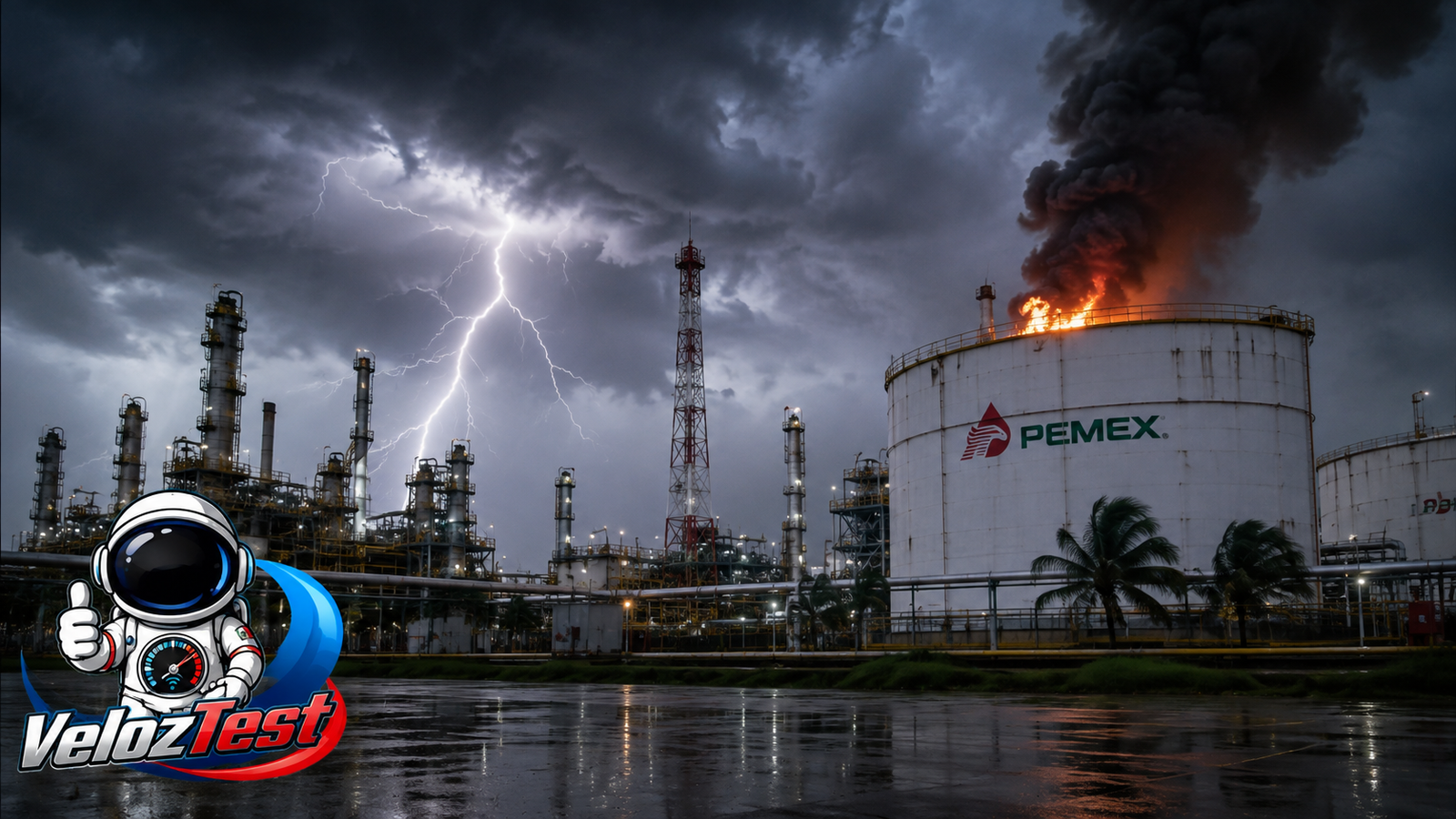 Tormenta eléctrica provoca incendio en instalación de Pemex en Coatzacoalcos; evacúan al personal
