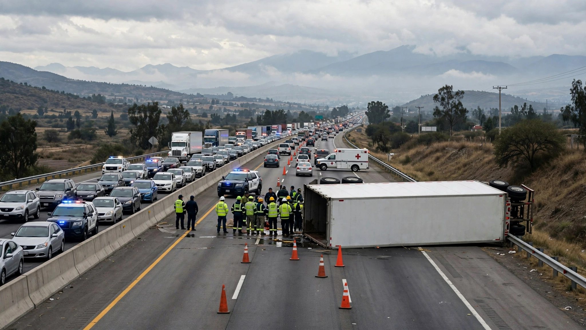 Autopista México-Puebla registra tráfico intenso tras accidente de unidad de carga