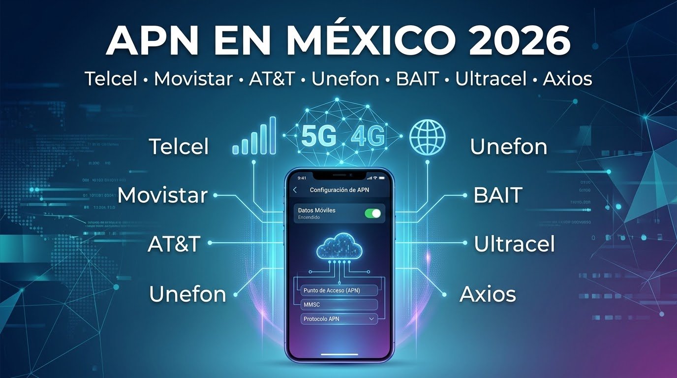 APN Telcel, Movistar, AT&T, Unefon, BAIT, Ultracel y Axios en México 2026